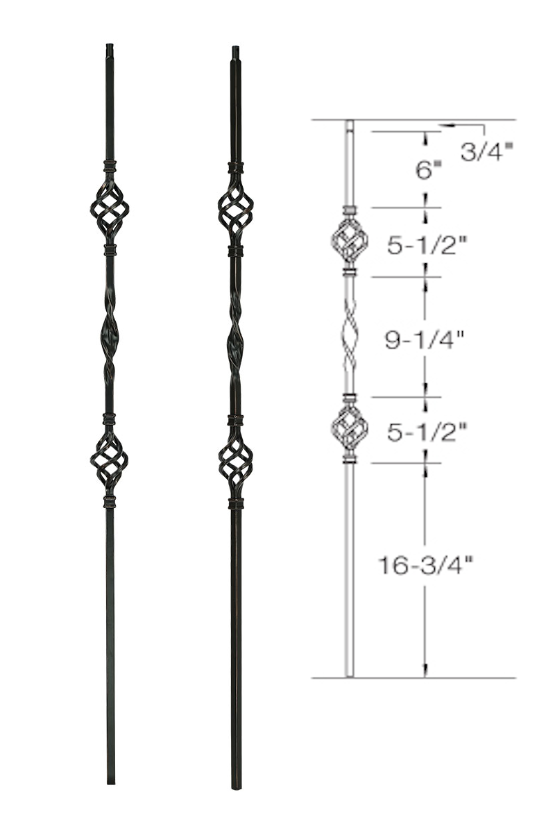 T09 Iron Baluster ⋅ Ribbon/Double Basket ⋅ 1/2" Square
