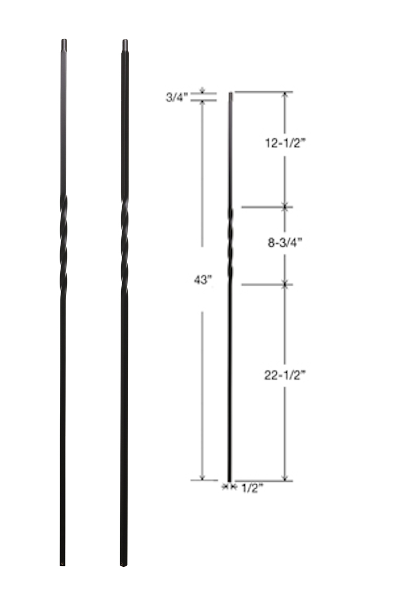T12 Iron Baluster ⋅ Single 360 Degree Twist ⋅ 1/2" Square