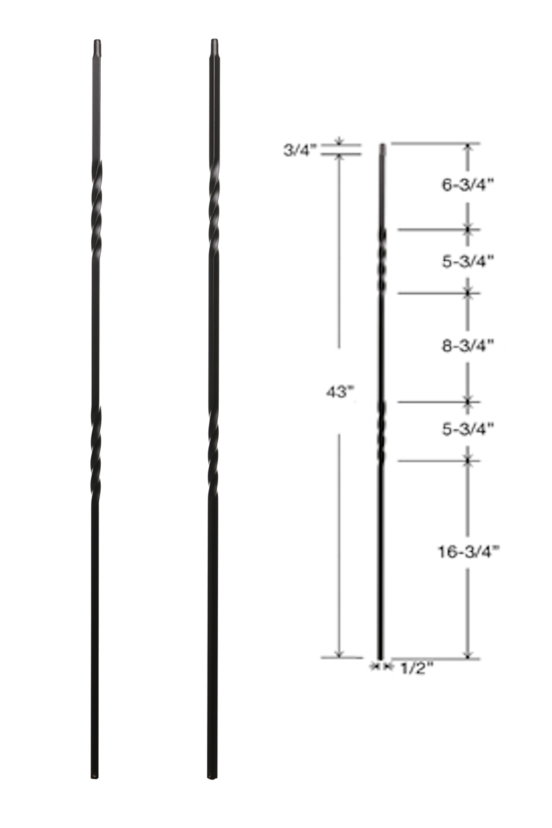 T13 Iron Baluster ⋅ Double 360 Degree Twist ⋅ 1/2" Square