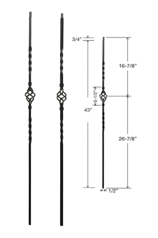 T14 Iron Baluster ⋅ Single Basket 360 Degree Twist ⋅ 1/2" Square