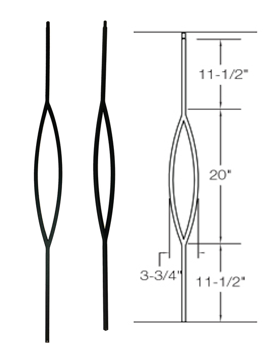 T17 Iron Baluster ⋅ Pointed Oval ⋅ 1/2" Square