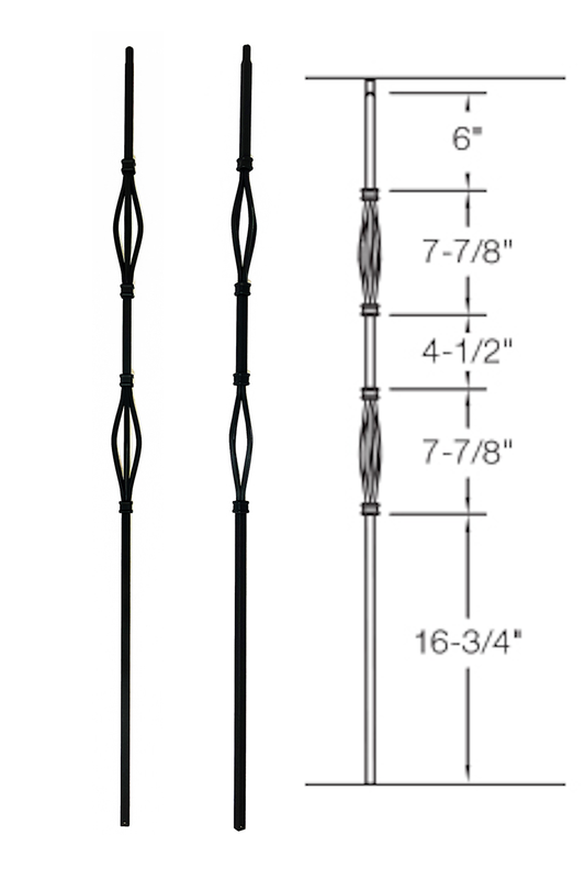 T182 Iron Baluster ⋅ Double Basket: Slimline ⋅ 1/2" Square