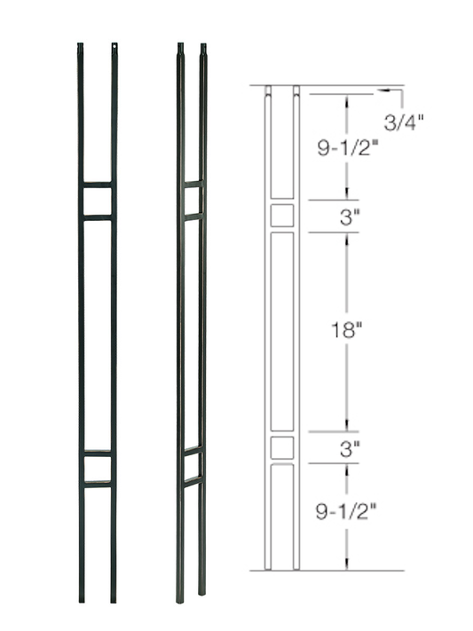 T19 Iron Baluster ⋅ Craftsman Double Panel ⋅ 1/2" Square