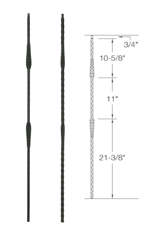 T22 Iron Baluster ⋅ Hammered Edge: Split Arrows ⋅ 1/2" Square