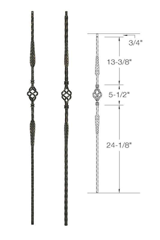 T23 Iron Baluster ⋅ Hammered Edge: Split Arrows with Basket ⋅ 1/2" Square