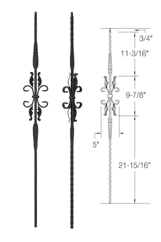T24 Iron Baluster ⋅ Hammered Edge: Split Arrows with Butterfly ⋅ 1/2" Square