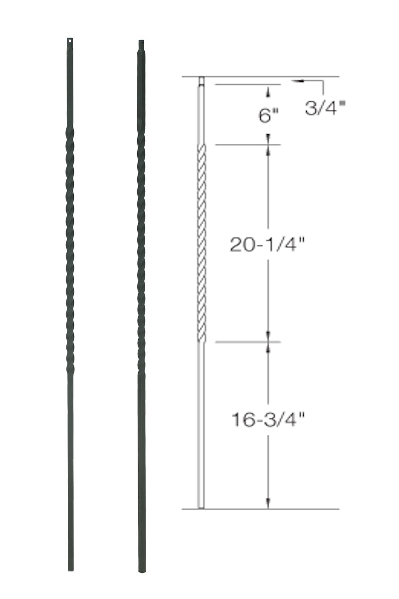 T27 Iron Baluster ⋅ Single Twist: 20" Long ⋅ 1/2" Square