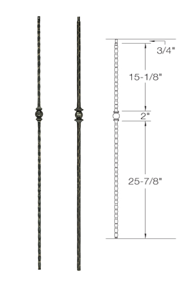 T31 Iron Baluster ⋅ Hammered Edge: Single Ball ⋅ 1/2" Square