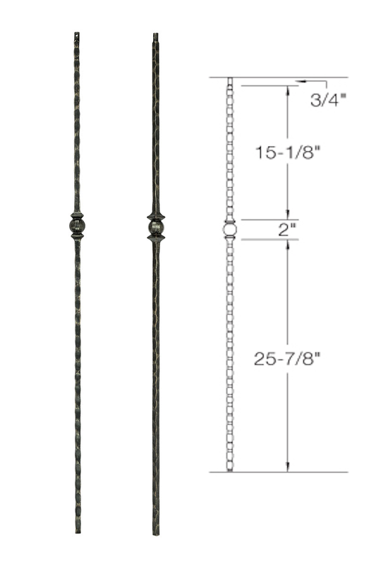 T31 Iron Baluster ⋅ Hammered Edge: Single Ball ⋅ 1/2" Square