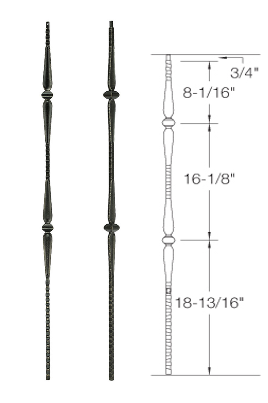 T42 Iron Baluster ⋅ Hammered Face: Double Knuckle with Spoons ⋅ 1/2" Square