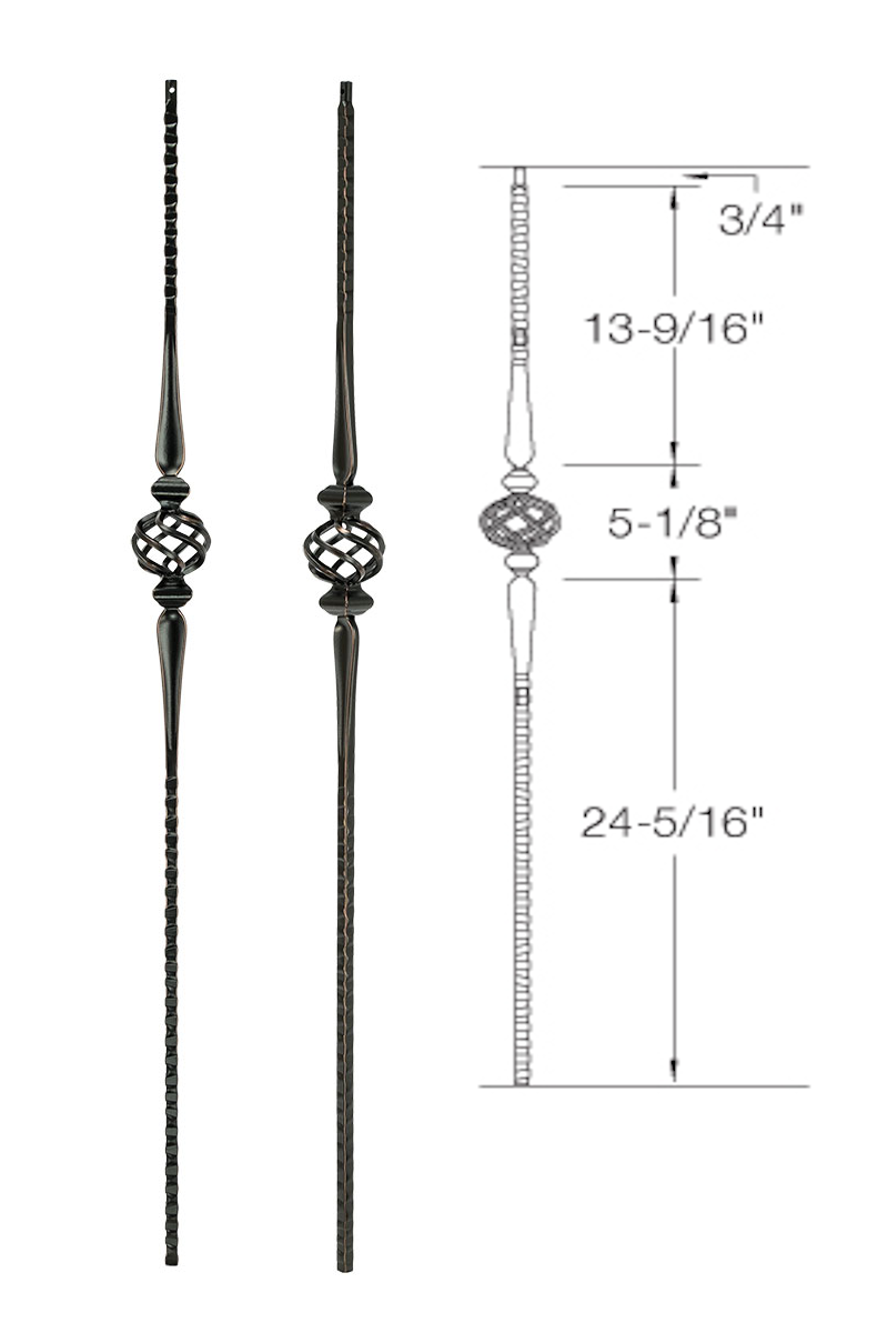 T43 Iron Baluster ⋅ Hammered Face: Single Basket with Spoons ⋅ 1/2" Square