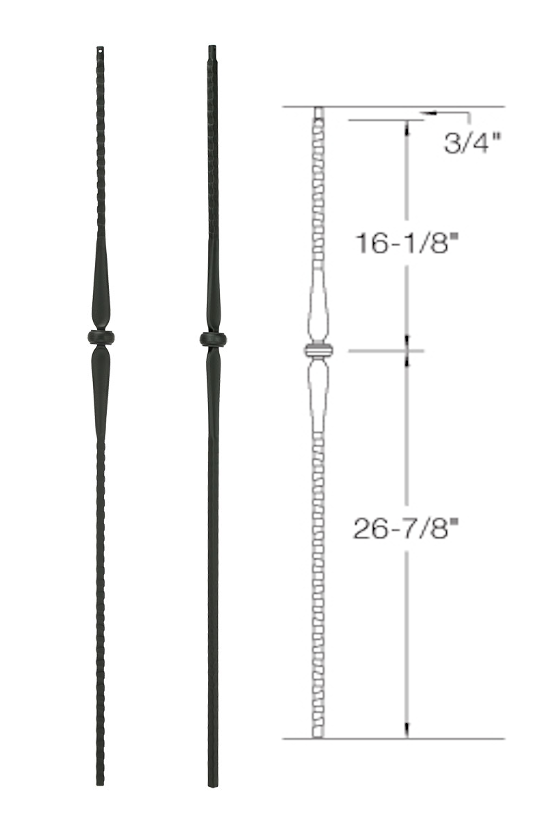 T45 Iron Baluster ⋅ Hammered Face: Single Collar with Spoons ⋅ 1/2" Square