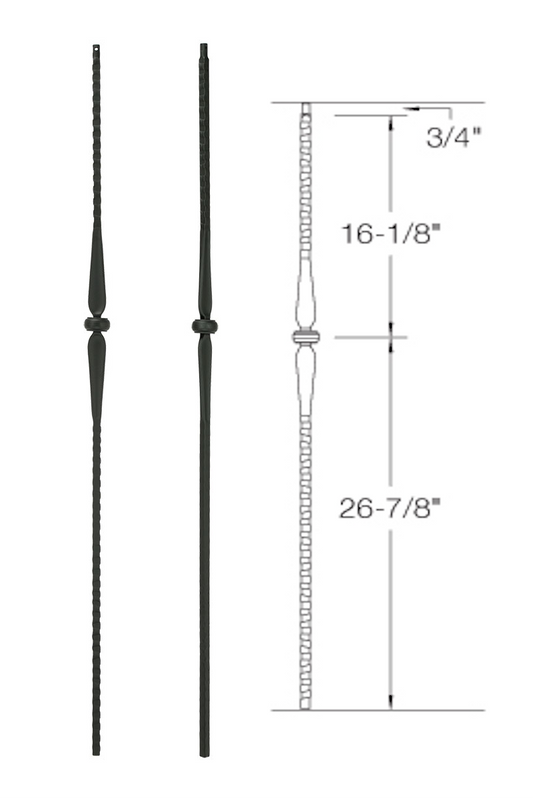 T45 Iron Baluster ⋅ Hammered Face: Single Collar with Spoons ⋅ 1/2" Square