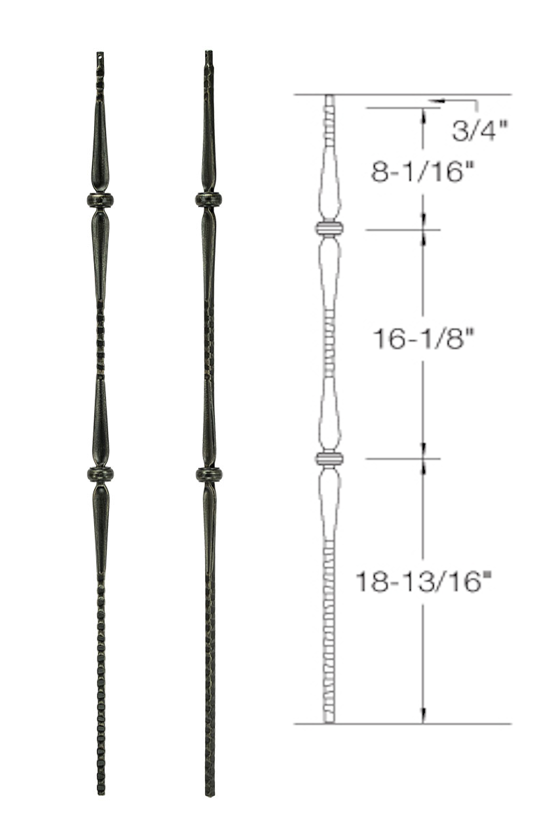T46 Iron Baluster ⋅ Hammered Face: Double Collar with Spoons ⋅ 1/2" Square