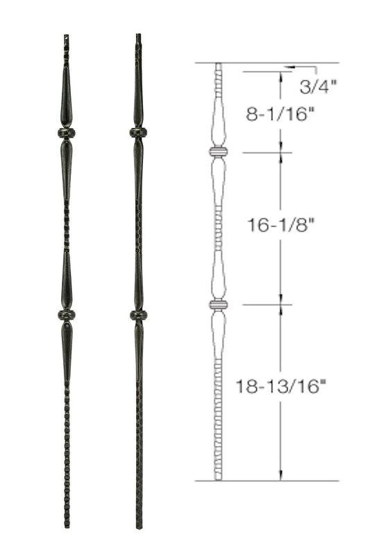 T46 Iron Baluster ⋅ Hammered Face: Double Collar with Spoons ⋅ 1/2" Square