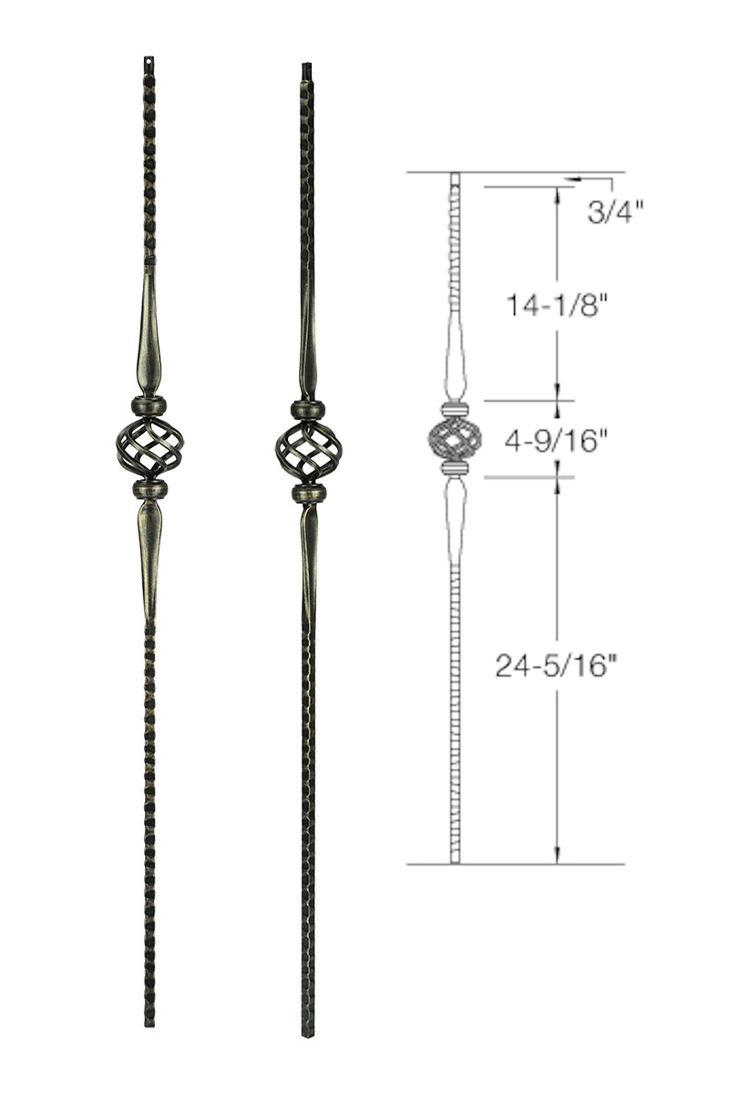 T47 Iron Baluster ⋅ Hammered Face: Single Basket with Spoons ⋅ 1/2" Square