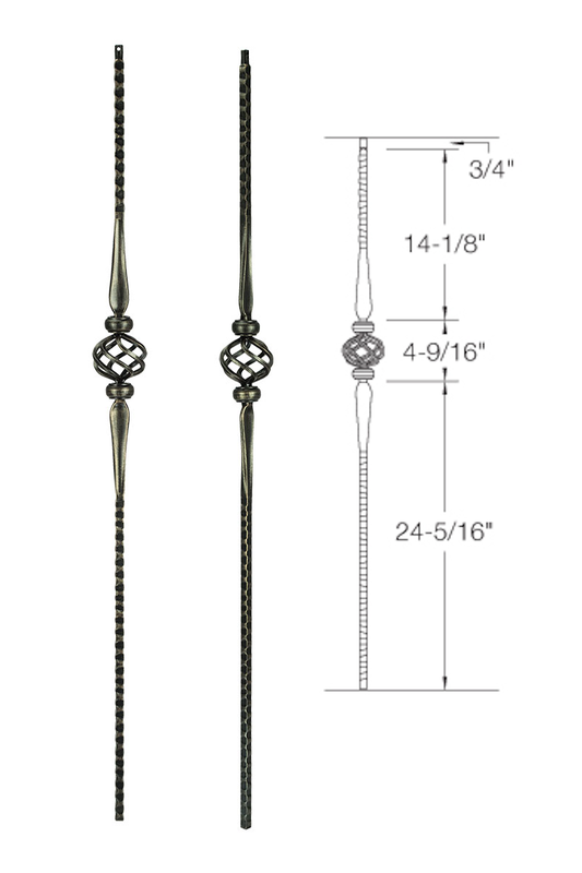 T47 Iron Baluster ⋅ Hammered Face: Single Basket with Spoons ⋅ 1/2" Square