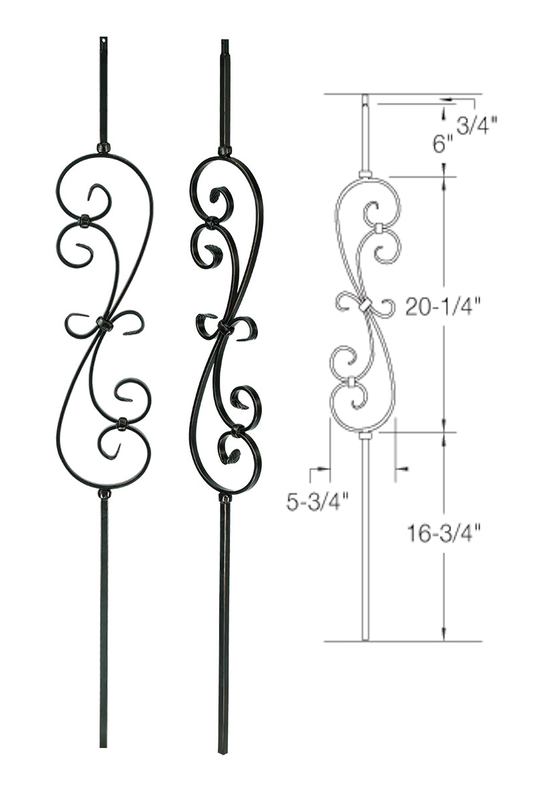T56 Iron Baluster ⋅ "S" Scroll ⋅ 1/2" Square