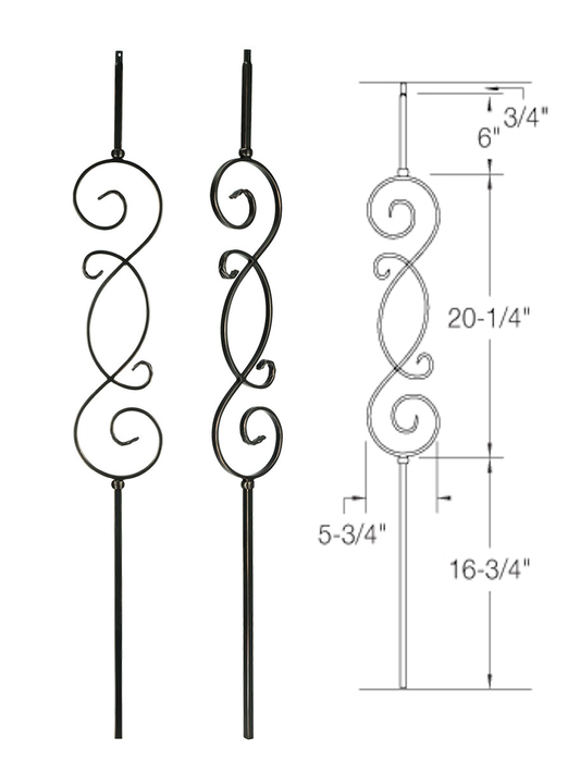 T57 Iron Baluster ⋅ "S" Scroll ⋅ 1/2" Square