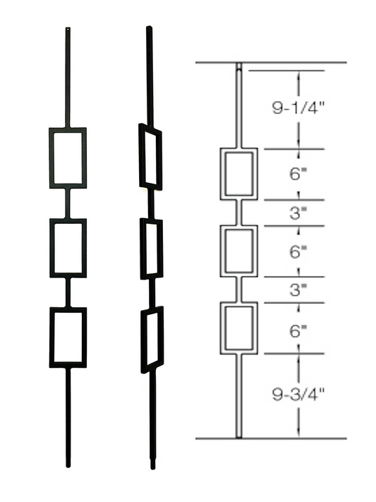 T83 Iron Baluster ⋅ Triple Rectangle ⋅ 1/2" Square