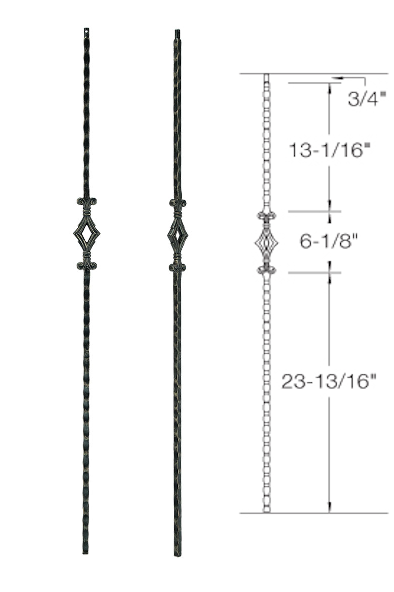 T93 Iron Baluster ⋅ Hammered Edge: Single Diamond ⋅ 1/2" Square