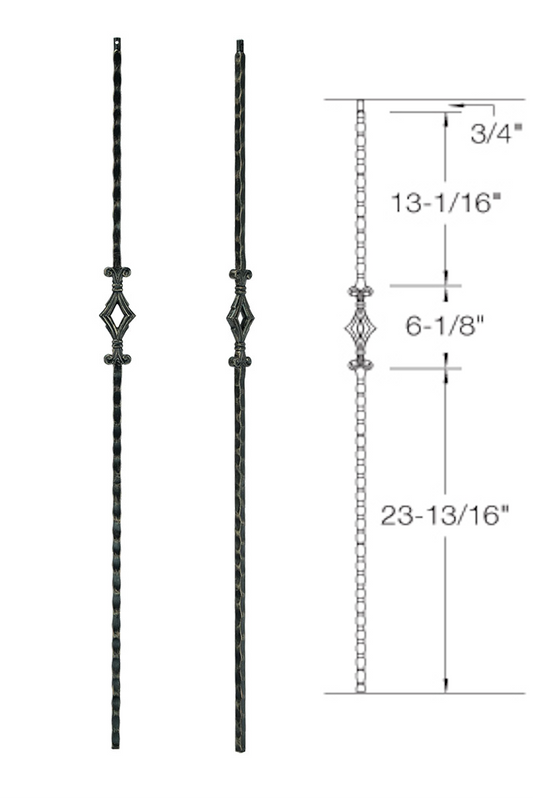 T93 Iron Baluster ⋅ Hammered Edge: Single Diamond ⋅ 1/2" Square