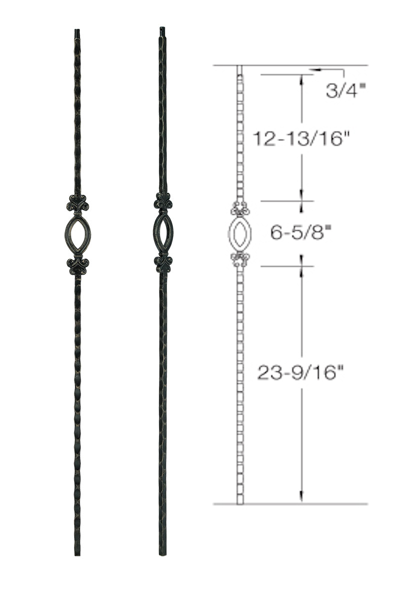 T95 Iron Baluster ⋅ Hammered Edge: Single Oval ⋅ 1/2" Square