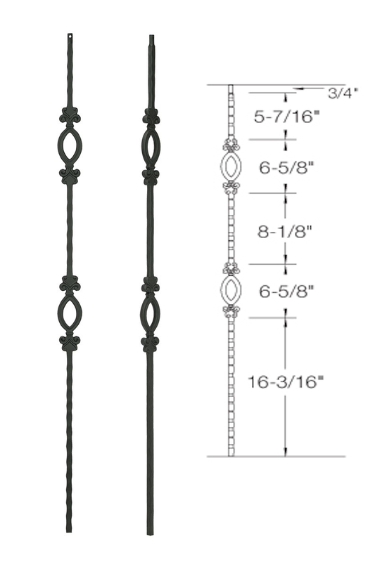 T96 Iron Baluster ⋅ Hammered Edge: Double Oval ⋅ 1/2" Square