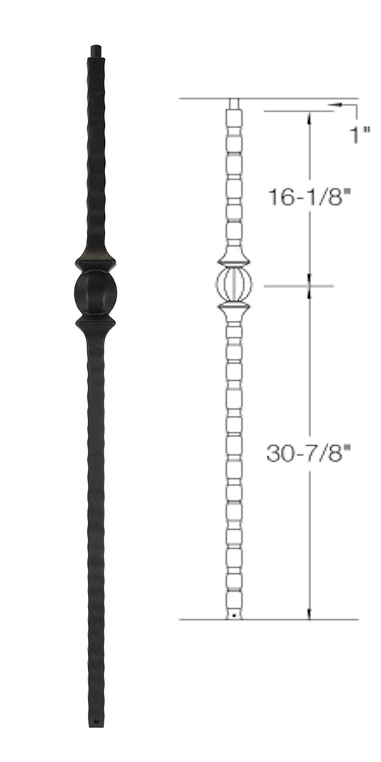 TN31 Iron Newel ⋅ Hammered Edge: Single Ball ⋅ 1-3/16" Square