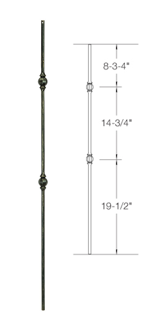 TR23 Iron Baluster ⋅ Double Ball ⋅ 1/2" Round