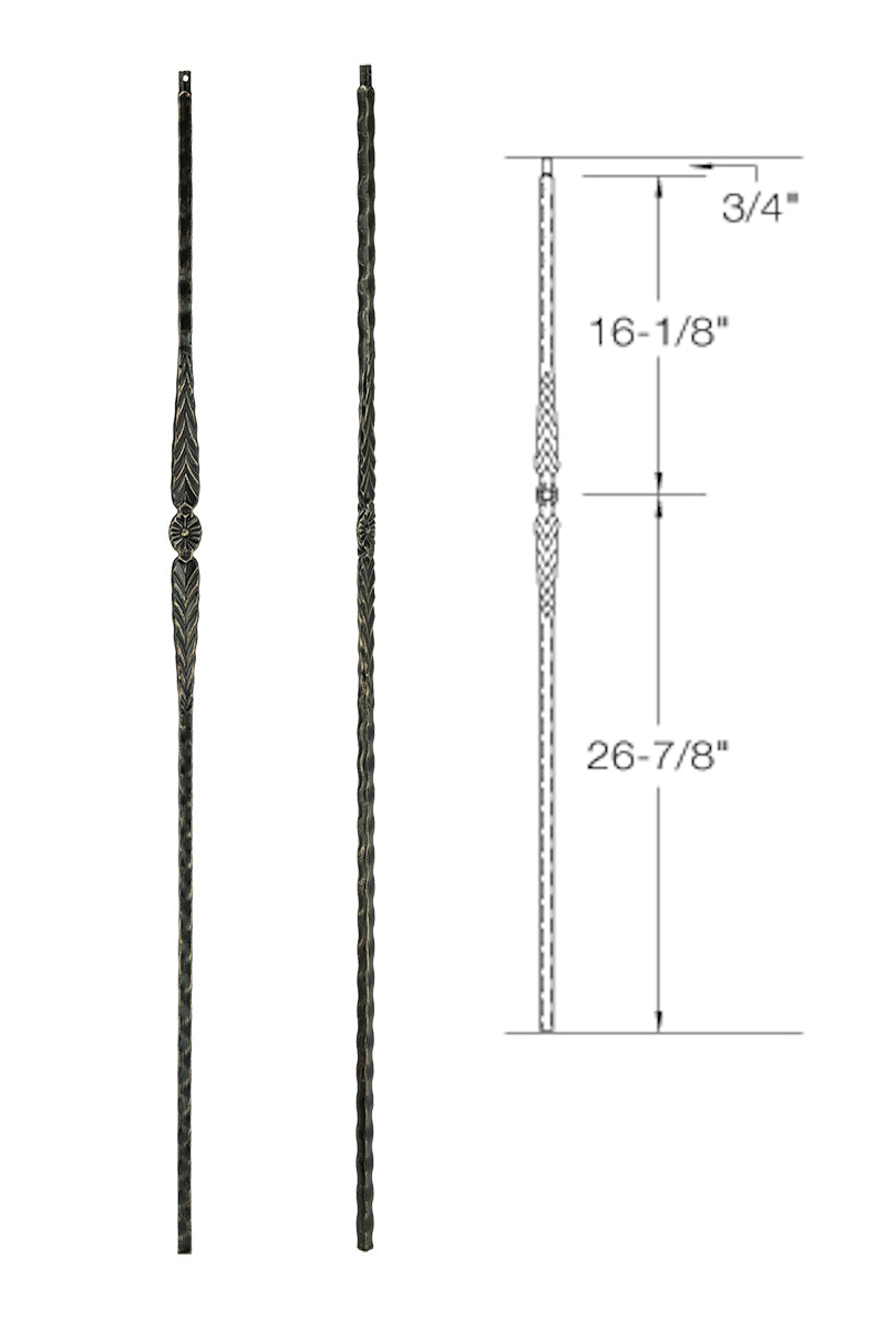 T21 Iron Baluster ⋅ Hammered Edge: Flower with Arrows ⋅ 1/2" Square